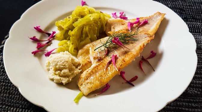 Schmorgurke, Meerrettich, Eglifilets